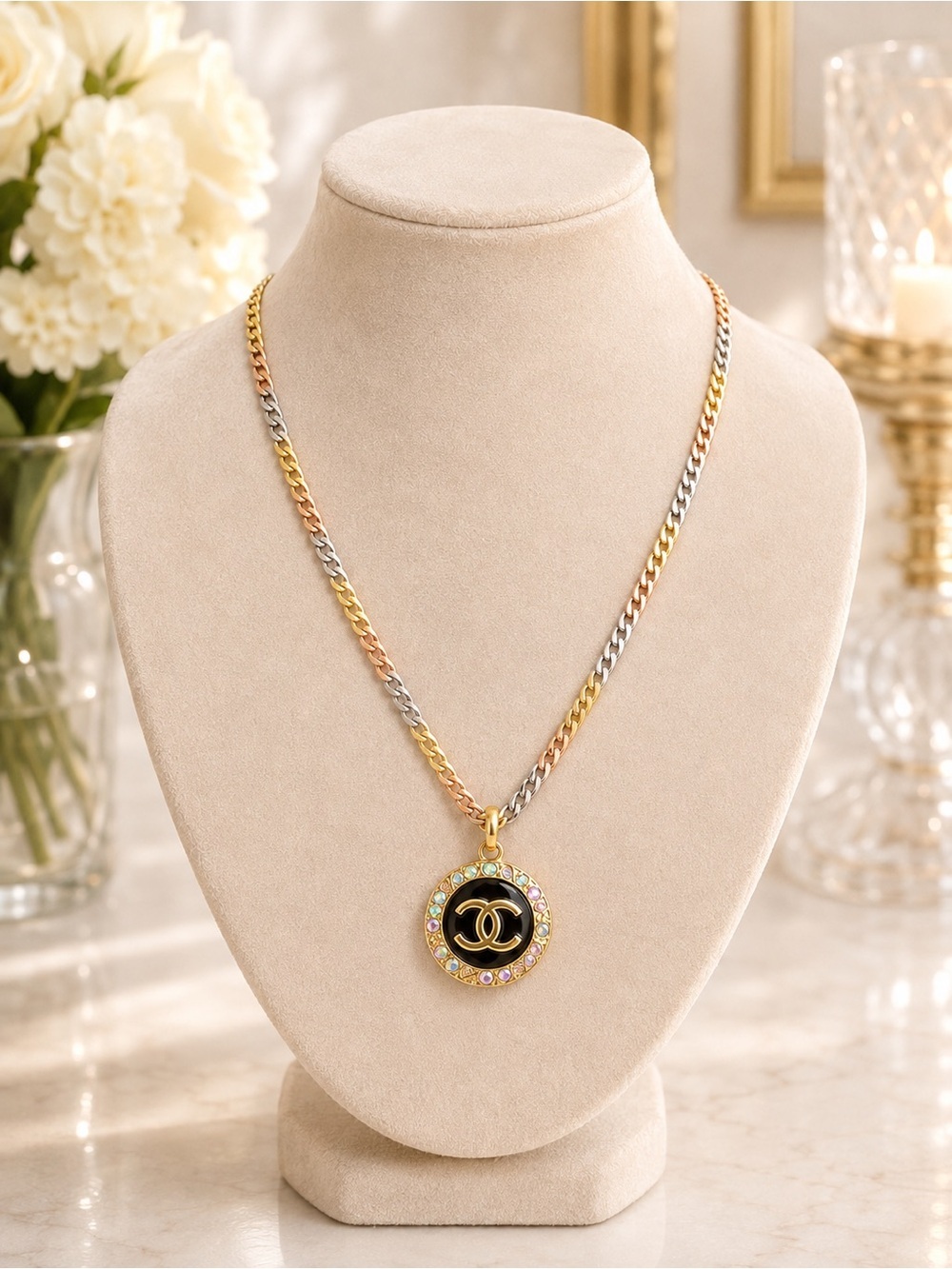 ✨ Tri-Color 750 Italy Flat Curb Chain Necklace